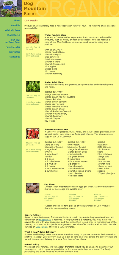 Dog Mountain Farm CSA Details Page